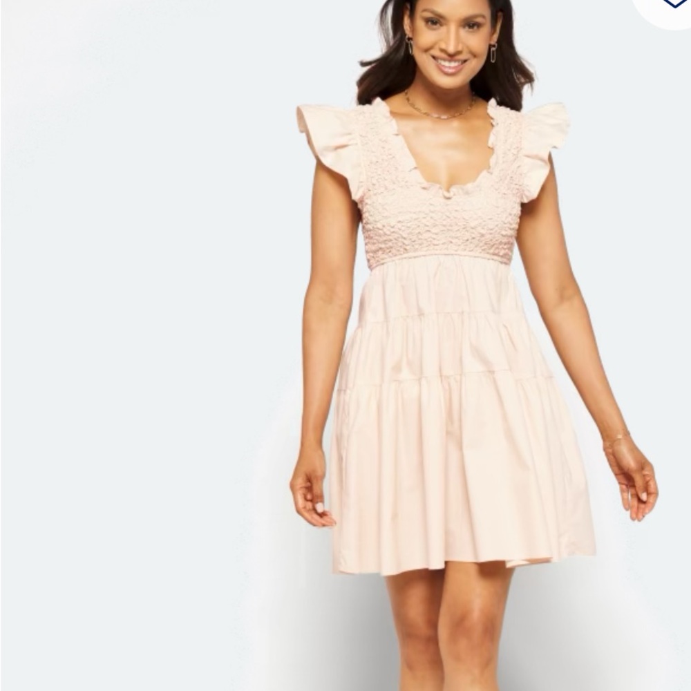 En Saison Elegant Cream Ruffle Sleeve Dress-worn to one event.